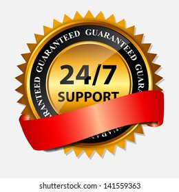 Vector 24/7 SUPPORT gold sign, label template
