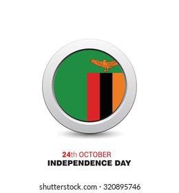 Vector 24th October Zambia Independence Day. Steel metal button with country flag and typography. Celebration Card. Illustration