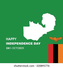 Vector 24th October Zambia Independence Day. country map with typography. Celebration Card. Illustration