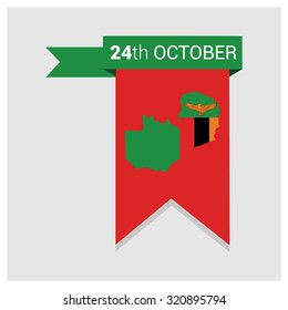 Vector 24th October Zambia Independence Day. Ribbon Flag. Celebration Card. Illustration