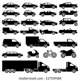 Vector. 25 black icons. Cars.