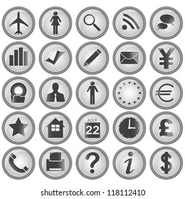 Vector of 25 business icons in gray borders on white background