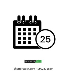 Vector of 25 calendar icon illustration. Simple calendar symbol for graphic and web design