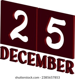 Vector 25 December and Merry Christmas text complemented