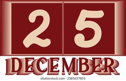 Vector 25 December and Merry Christmas text complemented