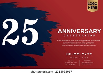 Vector 25 years anniversary with blue brush isolated on red background vector design