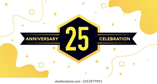 Vector 25 years anniversary logo vector design with yellow geometric shape with black on white background
