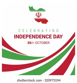 Vector 26 October Iran Independence Day. Red and green lines with Celebration typography and country Map