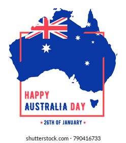 Vector 26th of January Happy Australia Day card with silhouette map