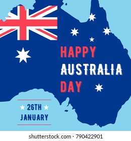 Vector 26th of January Happy Independence Day of Australia card with silhouette map and flag