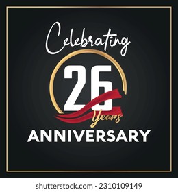 Logo de la celebración del 26º aniversario del Vector con diseño vectorial aislado de color dorado de anillo y elegancia
