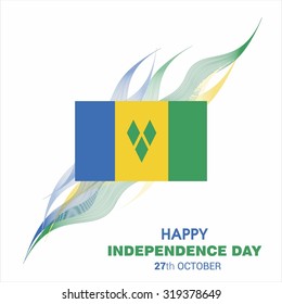 Vector 27 October Saint Vincent and the Grenadines Independence Day. Abstract lines behind the flag with typography Celebration Card. Illustration