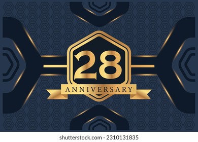 Vector 28 year anniversary celebration logo vector design with black elegant color on blue background