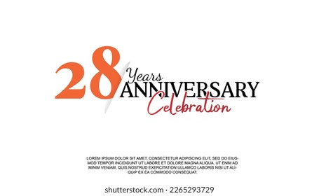 Vector 28 years anniversary logotype number with red and black color for celebration event isolated illustration design. 