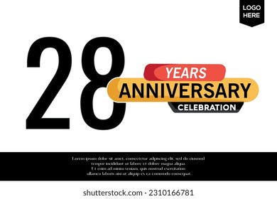 Lotipo de celebración del 28º aniversario del vector color amarillo negro aislado en fondo blanco