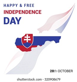 Vector 28th October Slovakia Independence Day. abstract lines with country map and flag. Celebration Card. Illustration