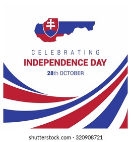 Vector 28th October Slovakia Independence Day. blue lines pattern with typography and country map. Celebration Card. Illustration