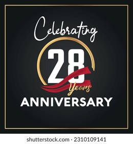 Logo de celebración del 28º aniversario del Vector con diseño vectorial aislado de color dorado de anillo y elegancia