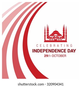 Vector 29th October Turkey Independence Day. turkish mosque with red abstract lines and typography. Celebration Card. Illustration
