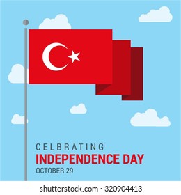 Vector 29th October Turkey Independence Day. creative turkish Flag in clouds and typography Celebration Card. Illustration