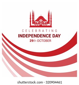 Vector 29th October Turkey Independence Day. turkish mosque with red abstract lines and typography. Celebration Card. Illustration