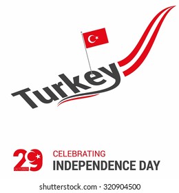 Vector 29th October Turkey Independence Day. isometric view of typography and Turkish flag Celebration Card. Illustration