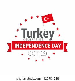 Vector 29th October Turkey Independence Day. Label stamp with typography and flag. Celebration Card. Illustration