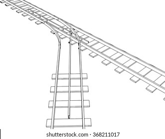 Vector 2d 3d railway, railroad track sketch. On white 5