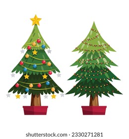 vector 2d christmas tree collection.