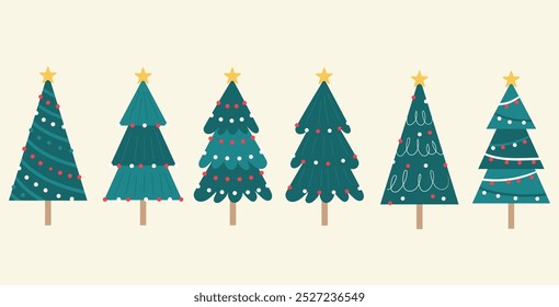 vector 2d christmas tree set, celebration christmas and new year concept