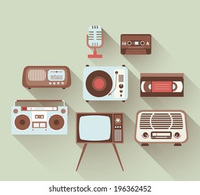 Vector 2D Flat Retro Entertainment Set