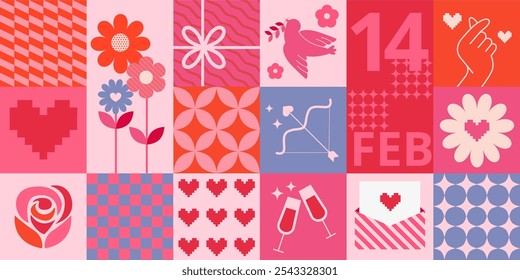 vector 2d geometric pattern background design, valentine's day concept