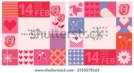 vector 2d geometric pattern background and card design, valentine's day concept