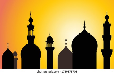 Vector 2D illustration of a buildings with curvy architecture which could be a mosque