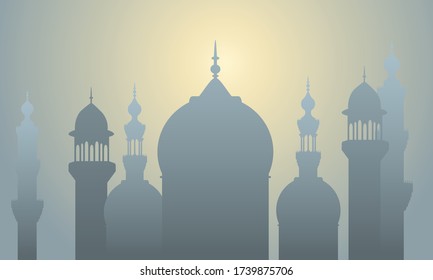 Vector 2D illustration of a buildings with curvy architecture which could be a mosque
