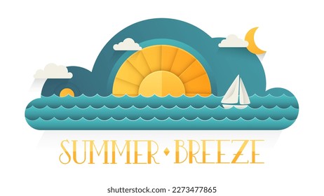 Vector 2D illustration Summer sunny breeze emulating paper applique. The image is aimed to inspire and refresh, because hot weekends and vacations are ahead