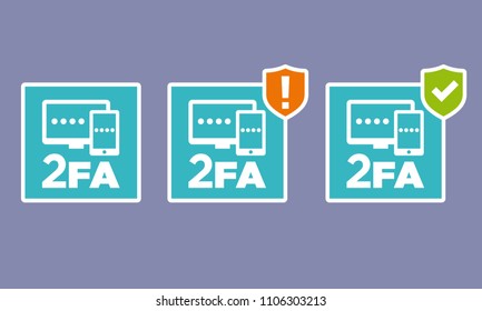 Vector 2FA icons with not set up and set up indicator versions