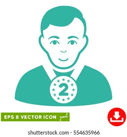 Vector 2nd Prizer Sportsman EPS vector pictograph. Illustration style is flat iconic cyan symbol on a transparent background.