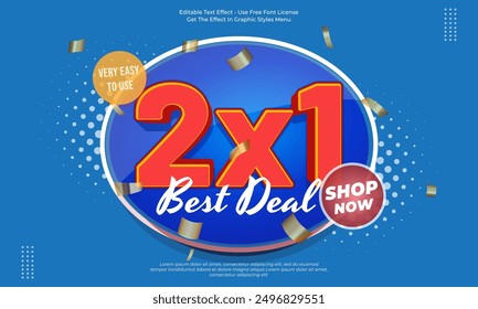 Vector 2x1 best deal promotion banner with text effect template design