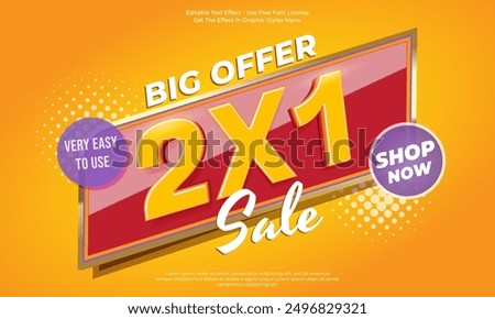 Vector 2x1 big offer sale promotion banner with text effect template design