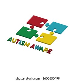 Vector 3 D Autism Awareness Print. Broken  puzzle