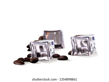 Vector 3 d realictic ice . Coffee beans. 