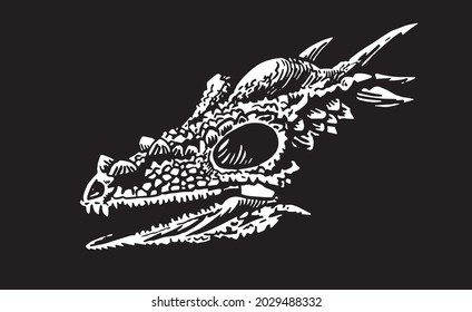 Vector 3 d skull of pachycephalosaurus on black, graphical illustration,paleontological element 