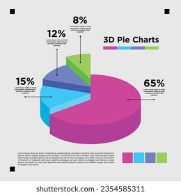 Vector 3 dimensions pie chart diagram, modern presentation vector for business.