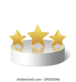 Vector 3 gold stars on a cylinder with reflection