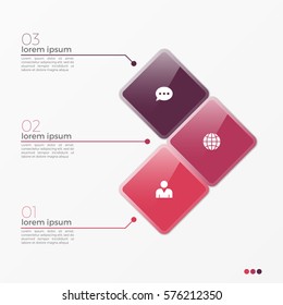 Vector 3 option infographic template with squares with rounded corners for presentations, advertising, layouts, annual reports