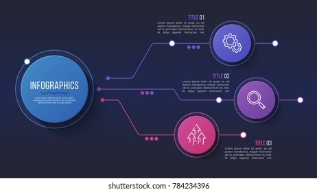 Vector 3 options infographic design, structure chart, presentation template. Editable stroke and global swatches.