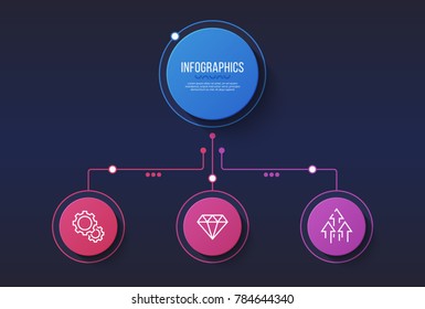 Vector 3 options infographic design, structure chart, presentation template. Editable stroke and global swatches.