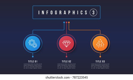 Vector 3 options infographic design, structure chart, presentation template. Editable stroke and global swatches.