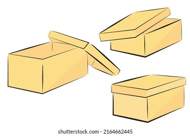 Vector Of 3 Perspective Brown Shoe Box, Isolated On White
